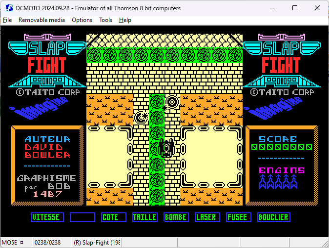 Emulador DCMOTO ejecutando Slap Fight de Thomson MO5