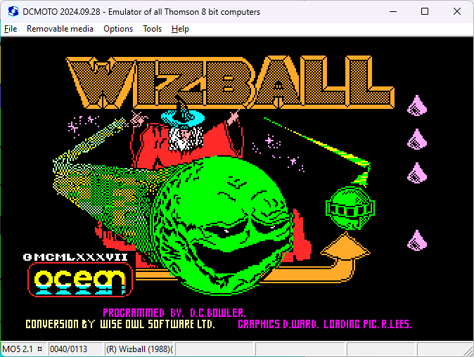 Emulador DCMOTO ejecutando Wizball de Thomson MO5